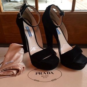 Prada ankle strap platform sandals- Black Suede